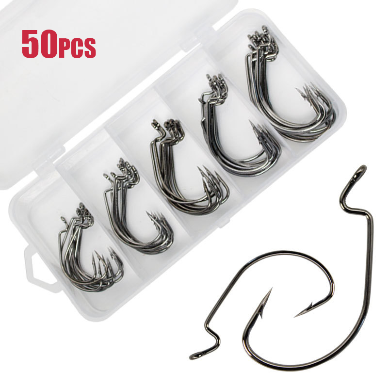 50pcs Wide Worm Hook Carbon St - Fishing Hook Barbless のレビューと価格