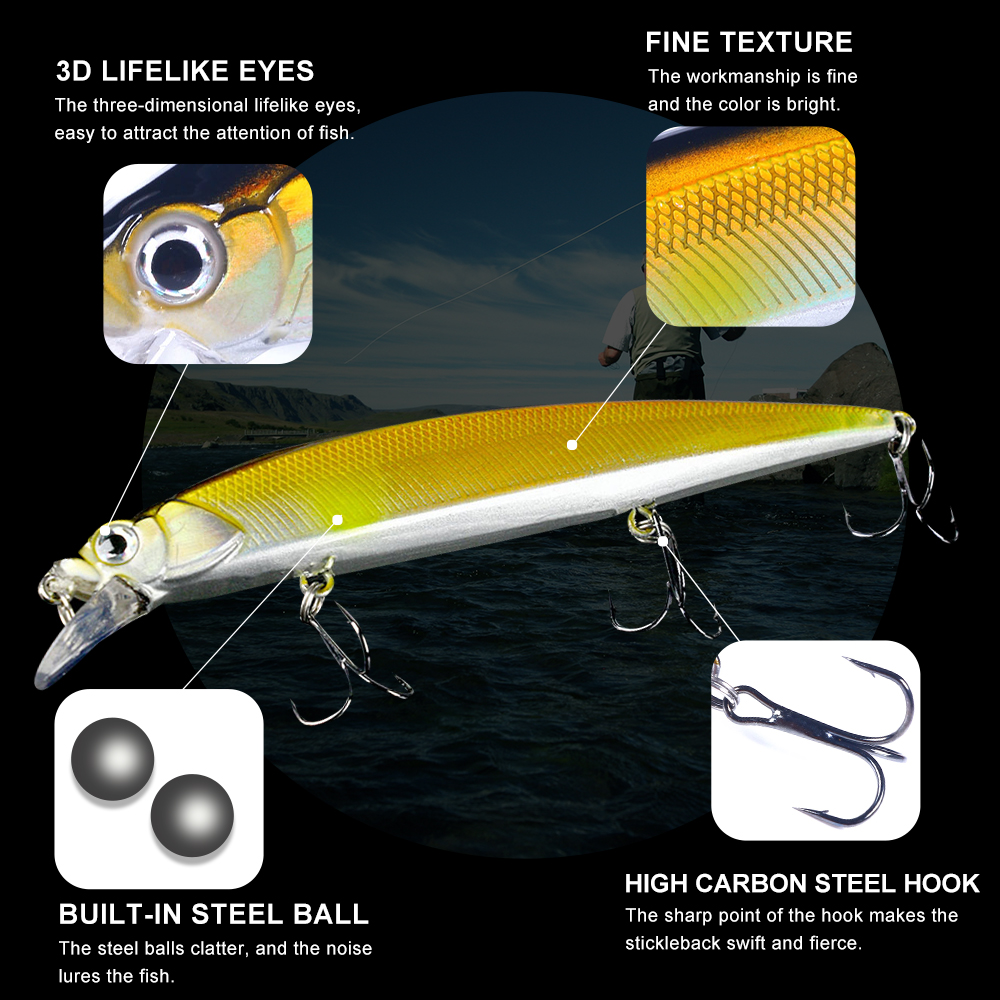 Jerkbait Minnow Fishing Lure A - Fishing Hook Treble のレビューと価格