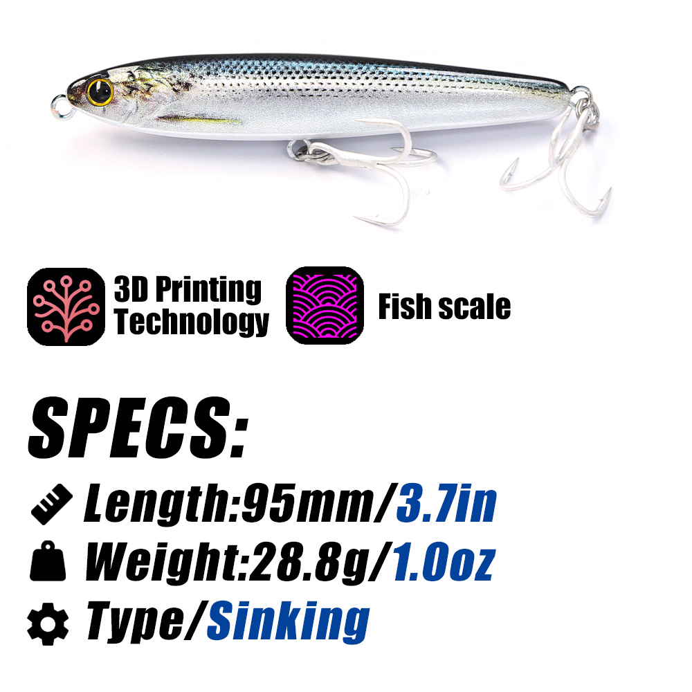 B&U Sinking Pencil Fishing Lur - Fishing Hook Treble のレビューと価格