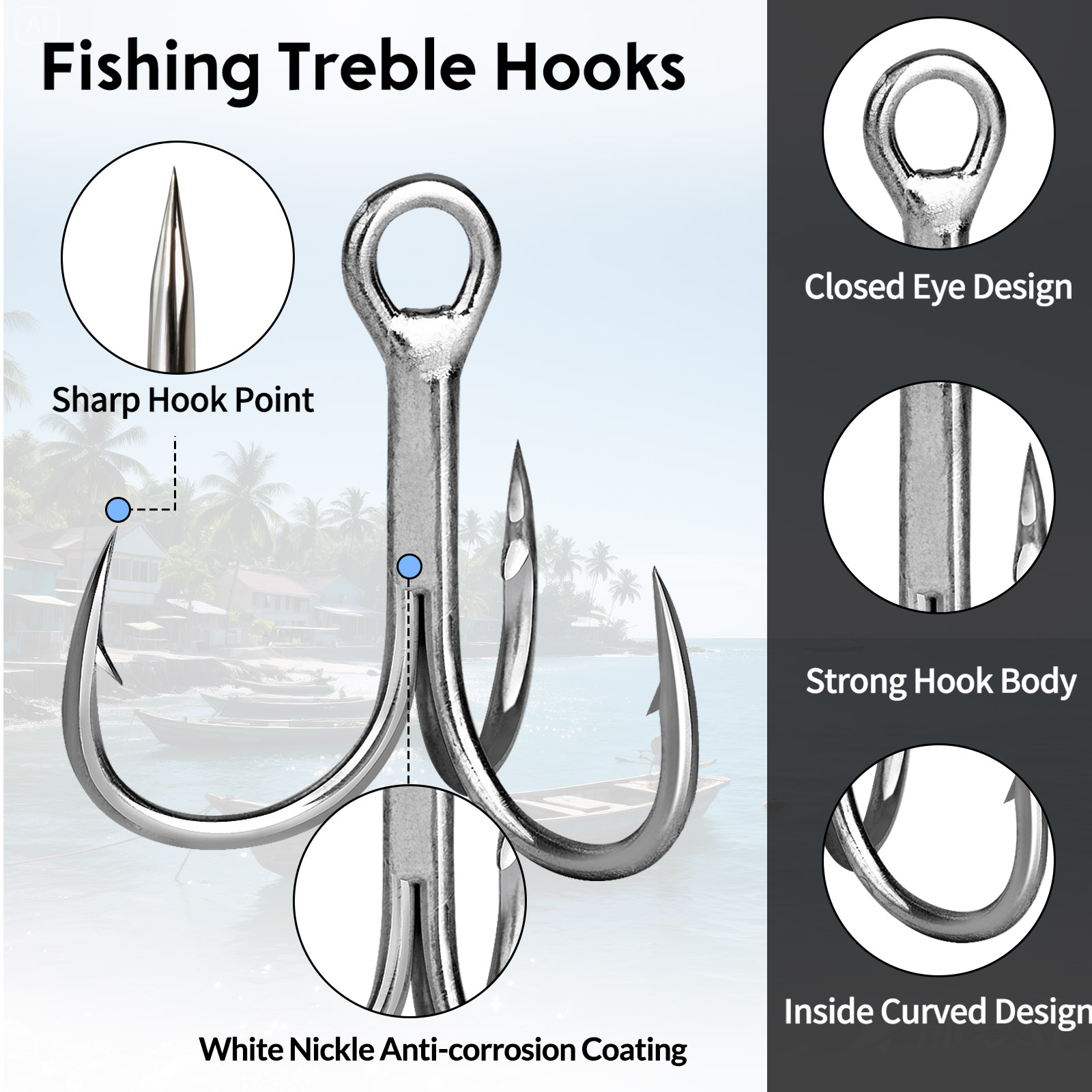 9KM Saltwater Treble Hooks 3X  - Fishing Hook Offset のレビューと価格