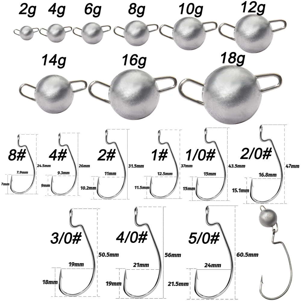 5Pcs Metal Jig Head Worm Hooks - Fishing Hook Weedless のレビューと価格