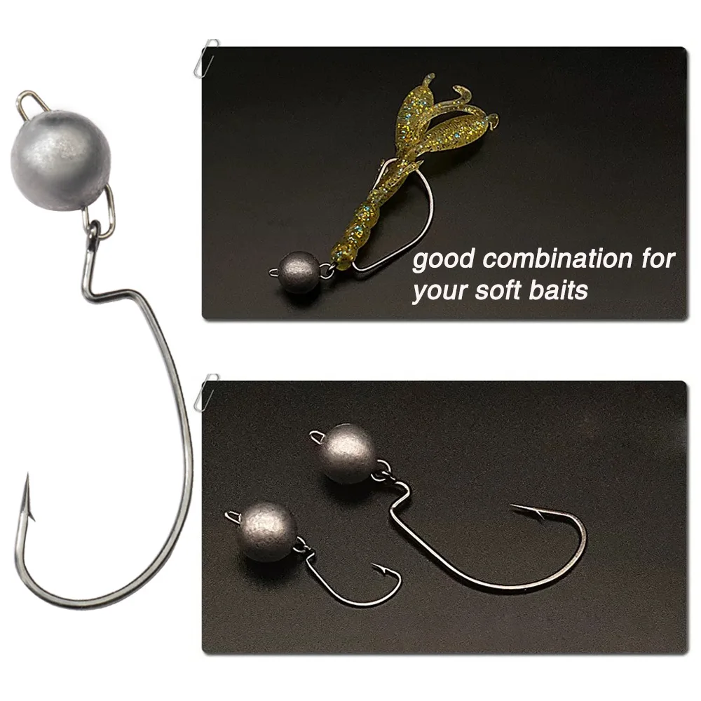 5Pcs Metal Jig Head Worm Hooks - Fishing Hook Weedless のレビューと価格